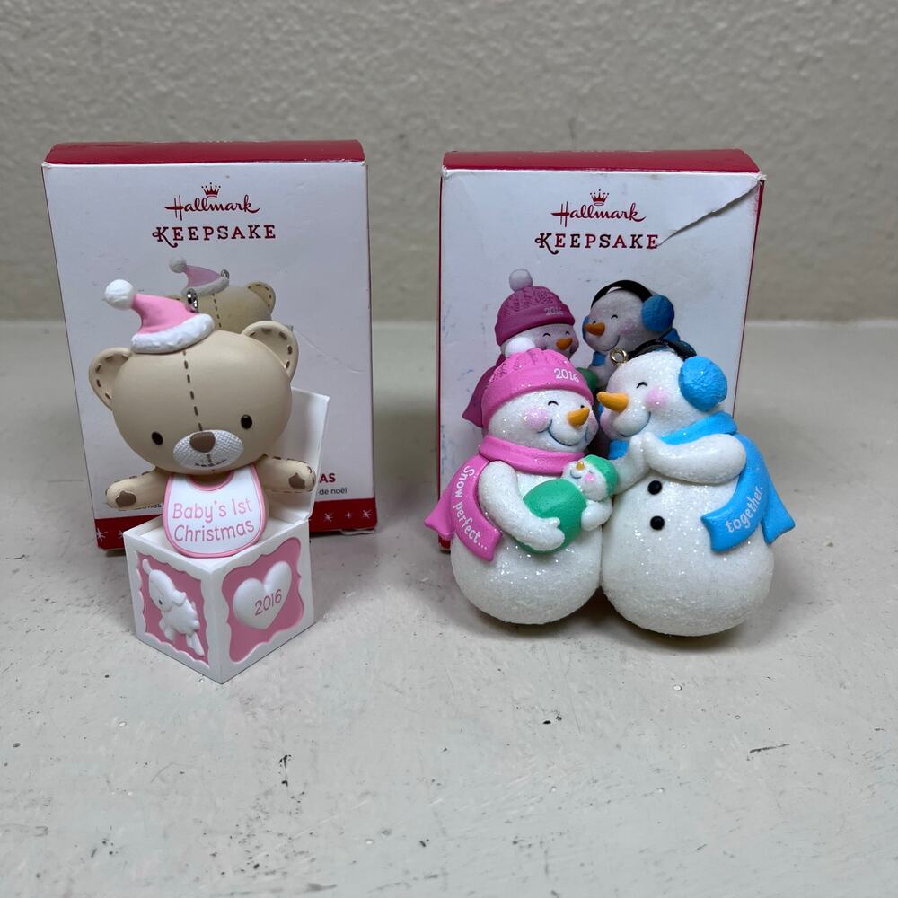 Two- Hallmark Keepsake Christmas Ornaments New Parents Baby Girl’s 1st Christmas